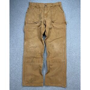 Dickies Carpenter Pants Mens 34x30 Brown Canvas Double Knee Straight Leg Utility